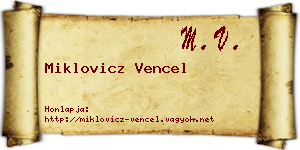 Miklovicz Vencel névjegykártya